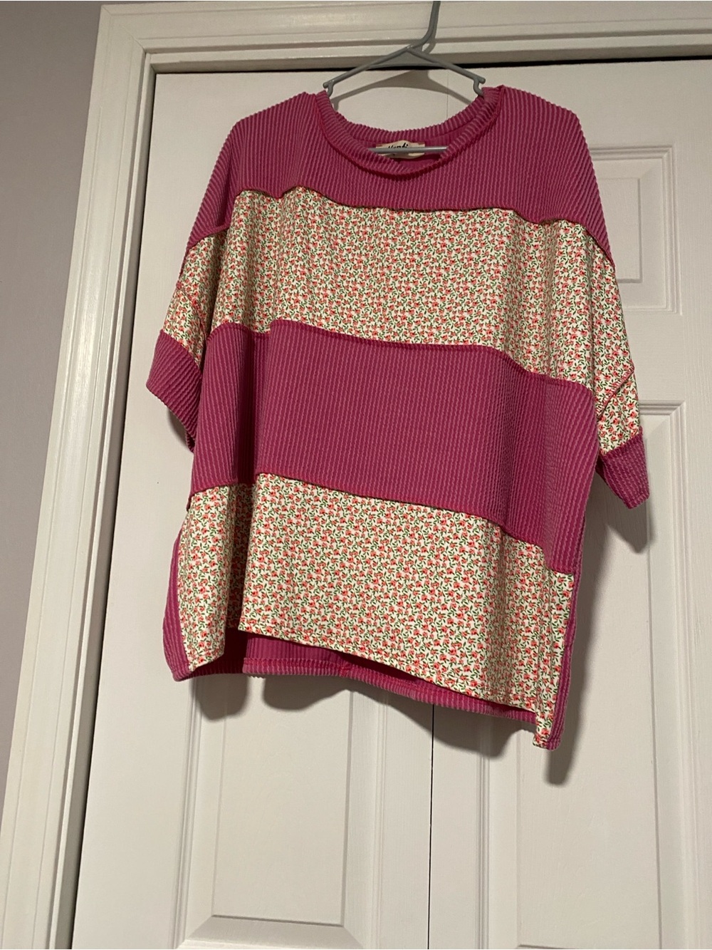 Relaxed Pink Floral Panel Knit